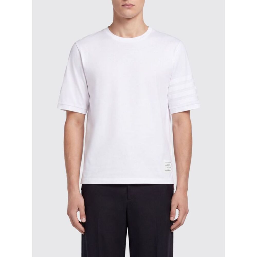 Thom Browne Men 4-Bar Cotton T-Shirt Thom Browne With Iconic Sleeve Motif